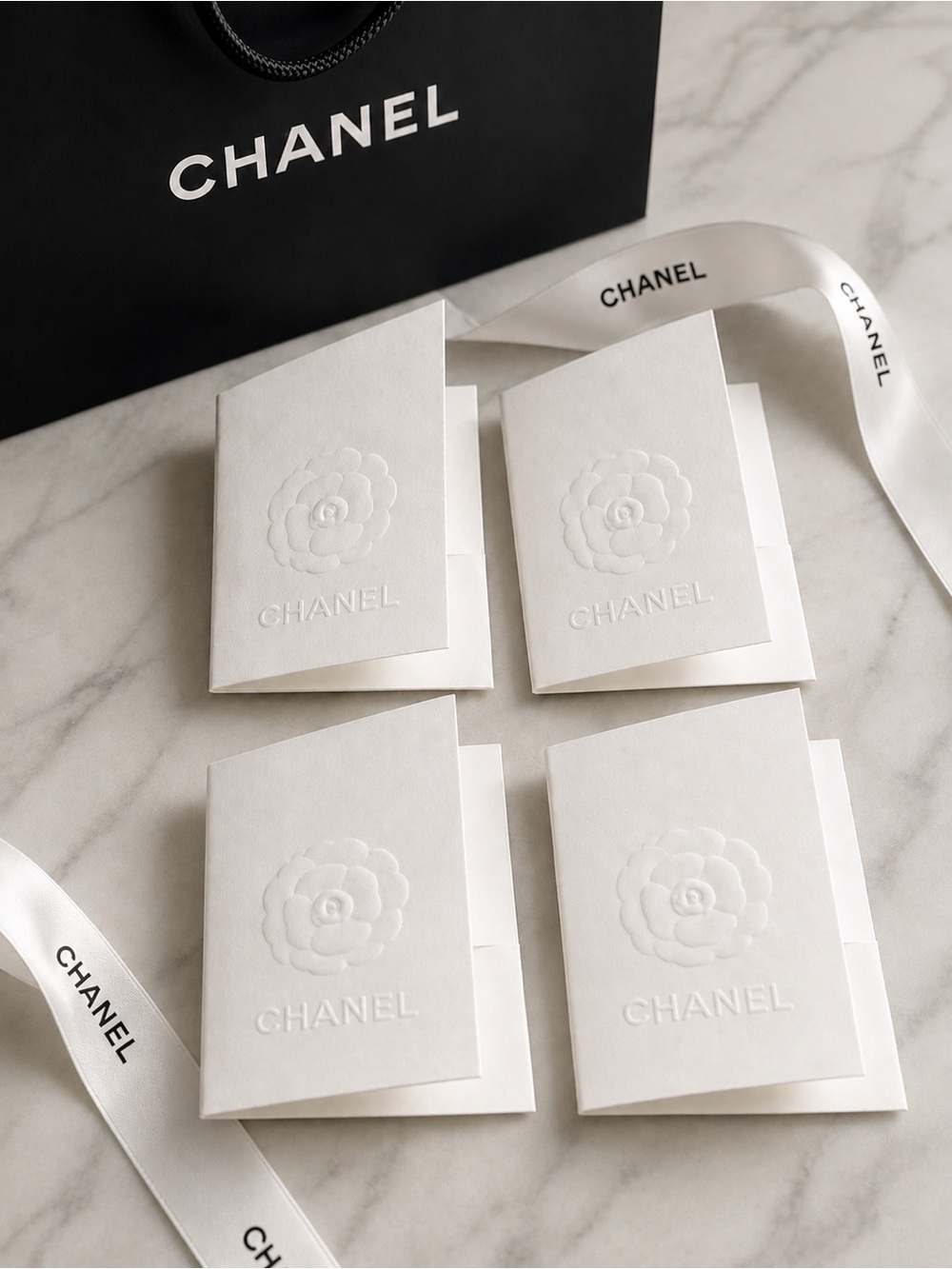 CHANEL Boutique Receipt Holder Envelope Set of 4 White Camellia Authentic